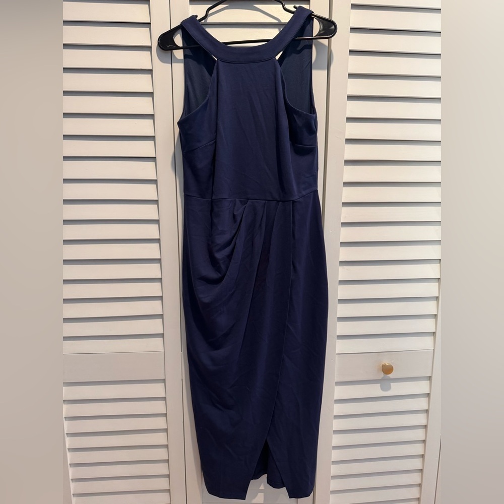 NWT Grace Karin Navy Blue Faux Wrap Midi Dress Size Large - Picture 2 of 6